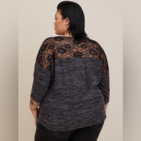 Torrid Relaxed Fit Super Soft Plush V-Neck Lace Yoke Dolman Top XL - Picture 3 of 14